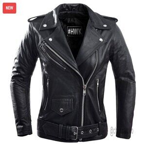 Genuine Leather Motorcycle Jacket Classic Biker Style Adjustable Fit All Weather